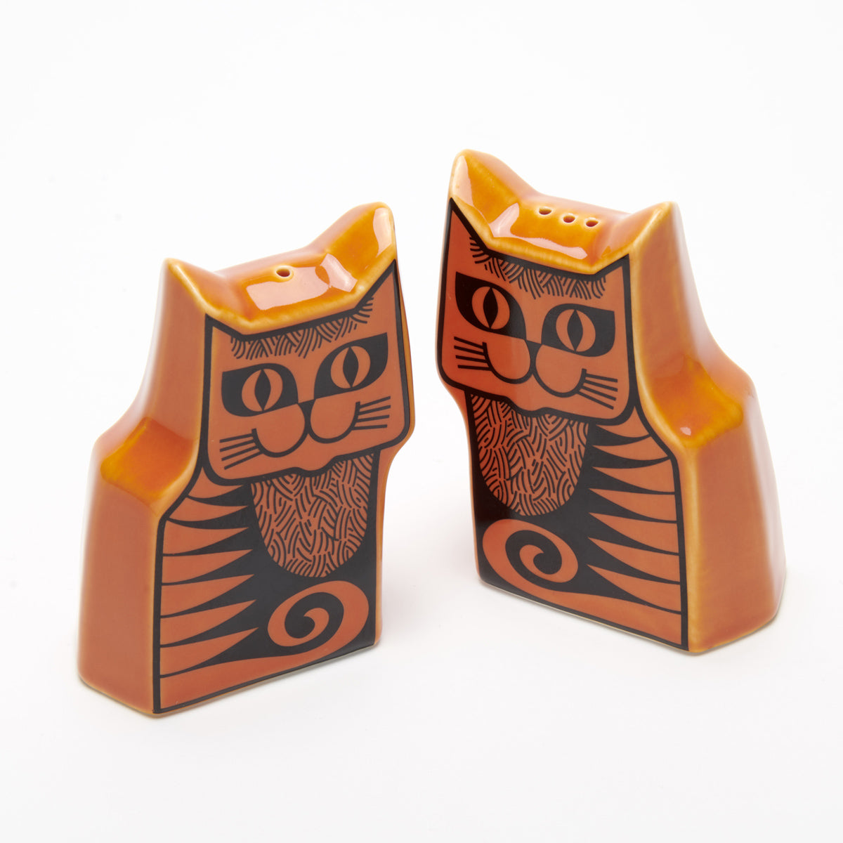 Hornsea Pottery 1960's Cheshire Cat Salt and Pepper Shaker Set Orange