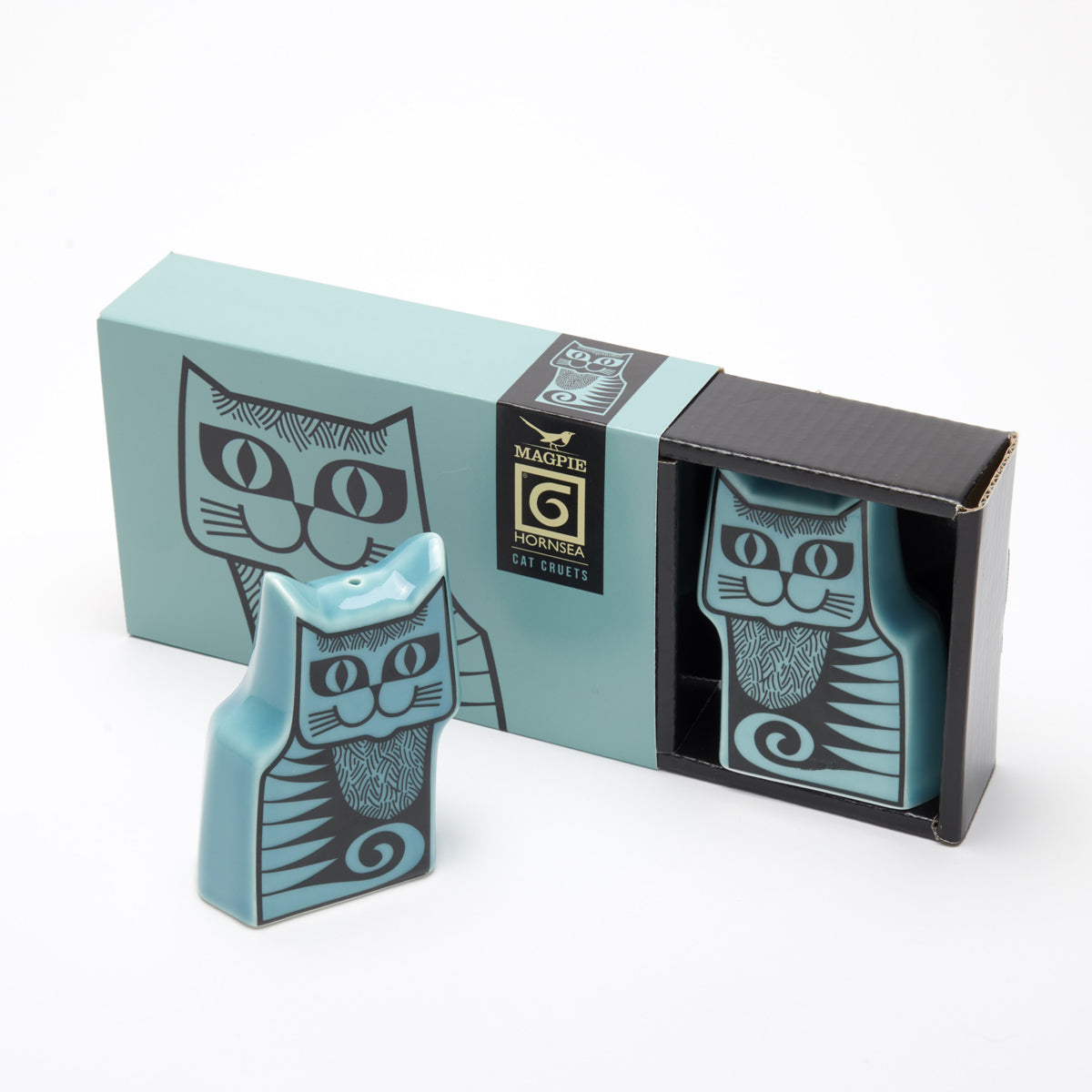 Hornsea Pottery 1960's Cheshire Cat Salt and Pepper Shaker Set Teal