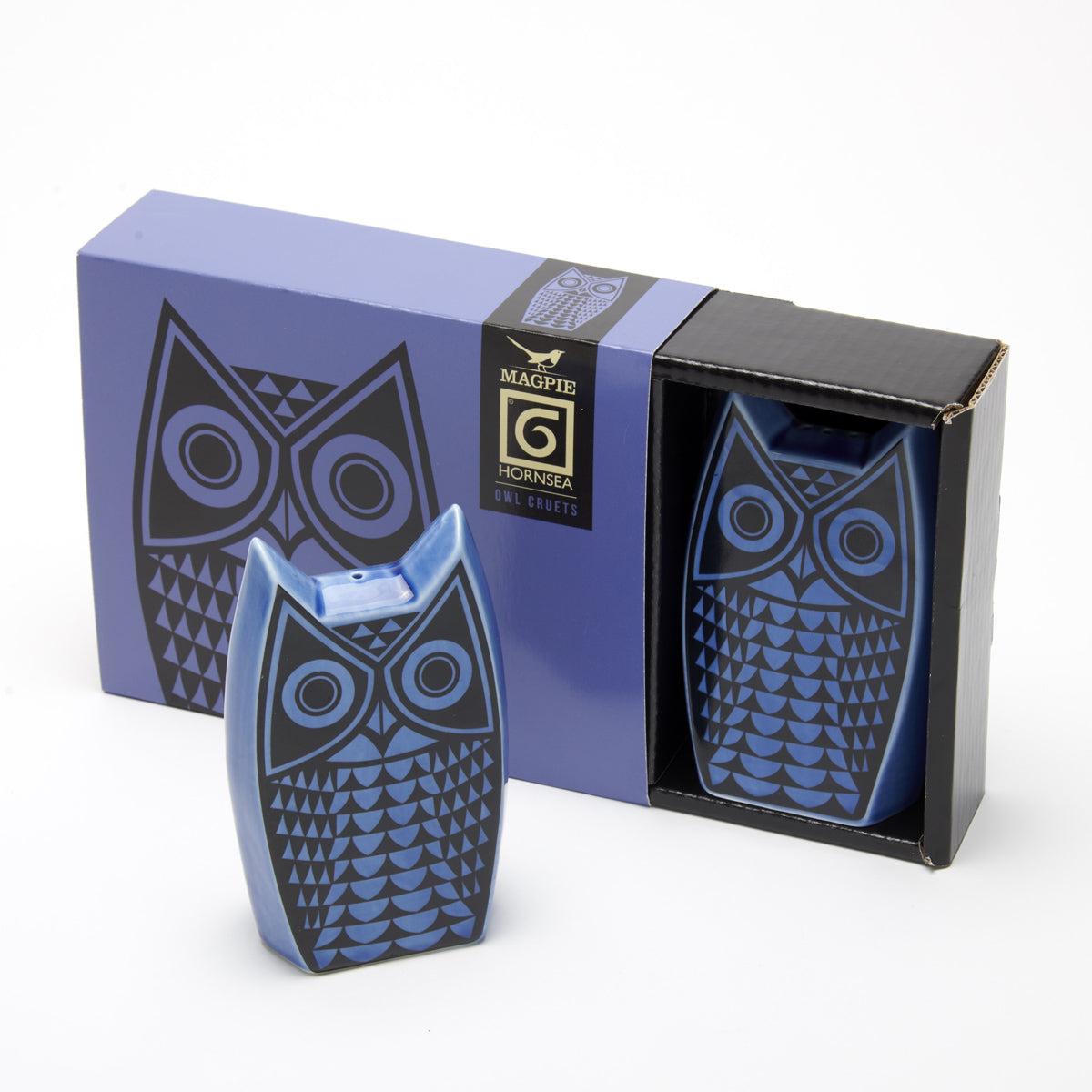 Hornsea Pottery 1960s  Owl Cruet /Salt and Pepper Shaker Set Midnight Blue